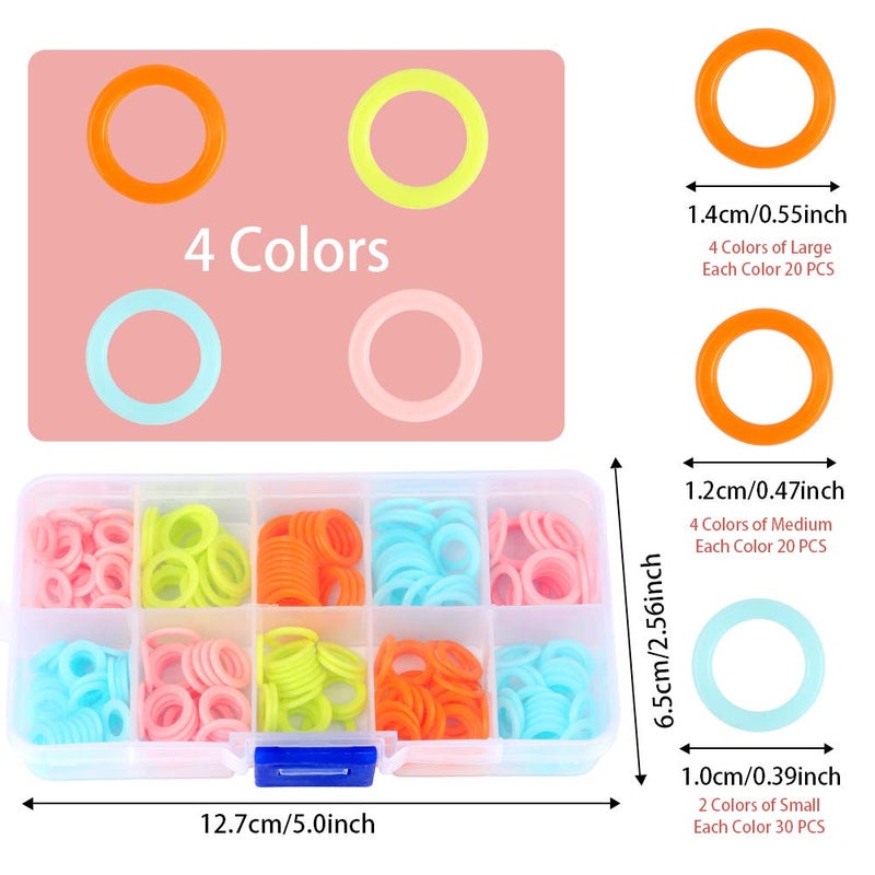 LUNARM 220 Pcs Knitting Stitch Marker  Random Colors O-Rings with Storage Box  Plastic Stitch Markers Rings(S/M/L) Crochet Locking Stitch Ring for Knitting/Crochet - Image 2